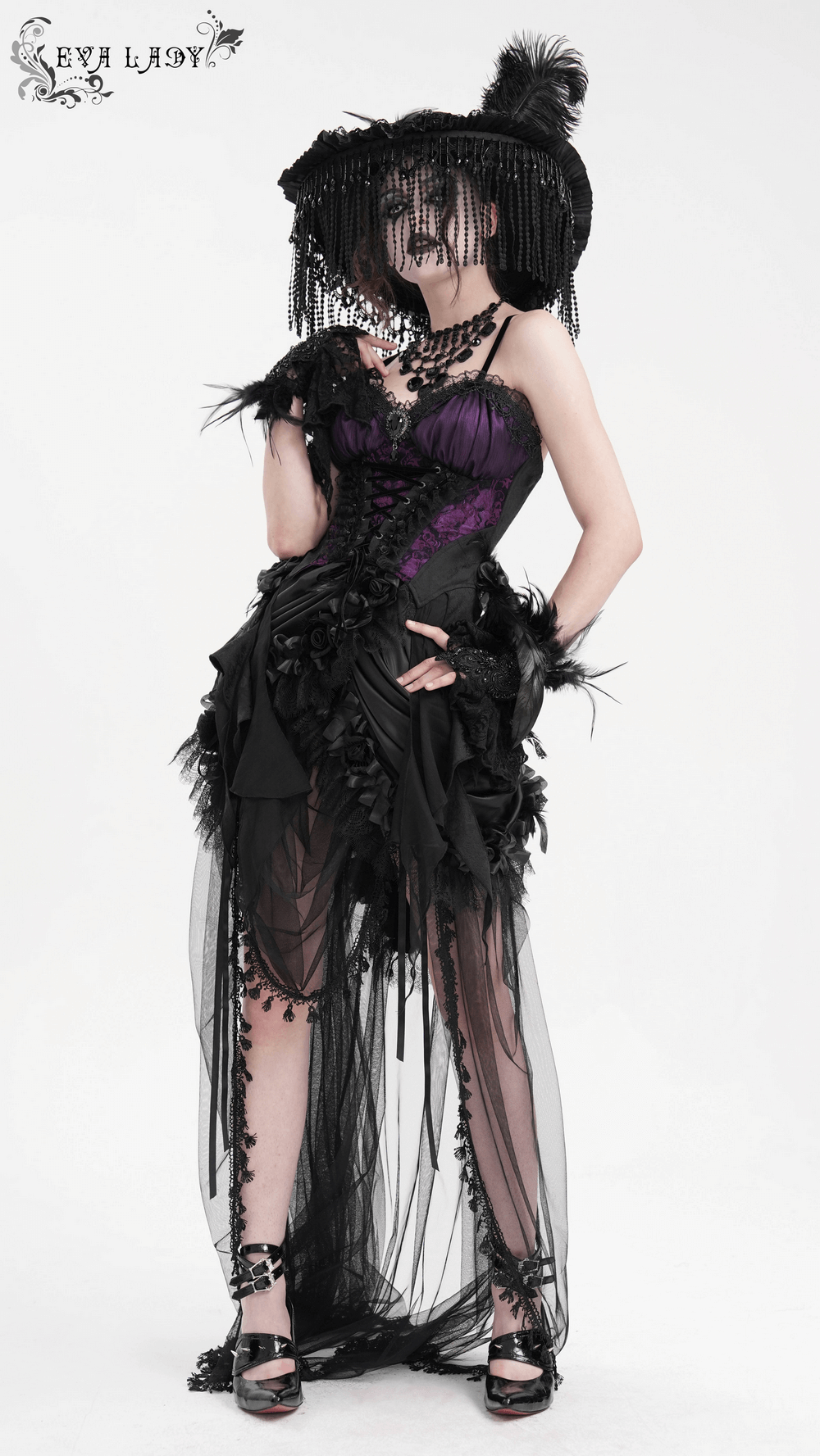 Gothic Lace-Up Corset Top with Floral Accents