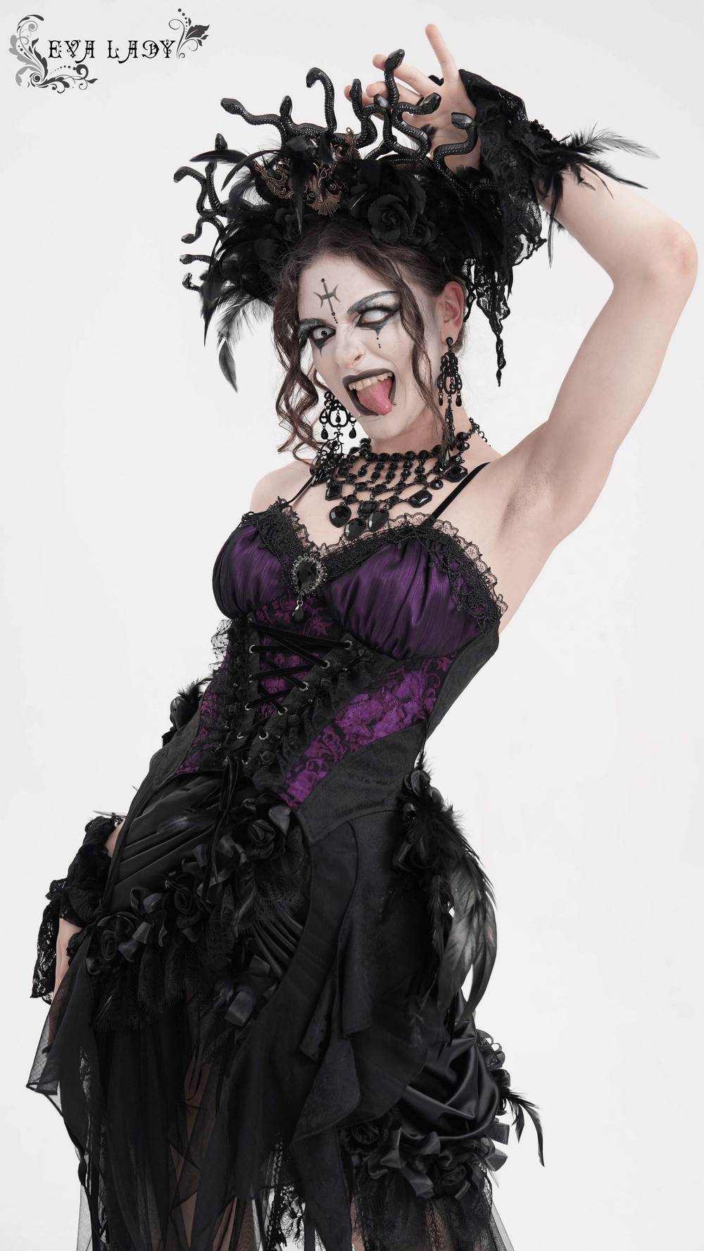Gothic Lace-Up Corset Top with Floral Accents