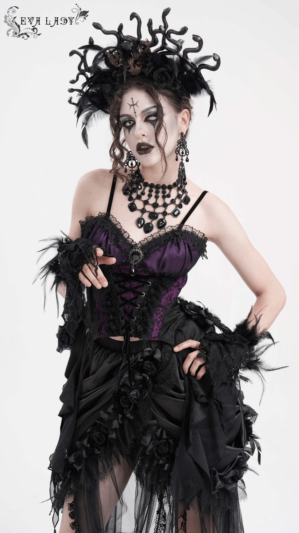 Gothic Lace-Up Corset Top with Floral Accents