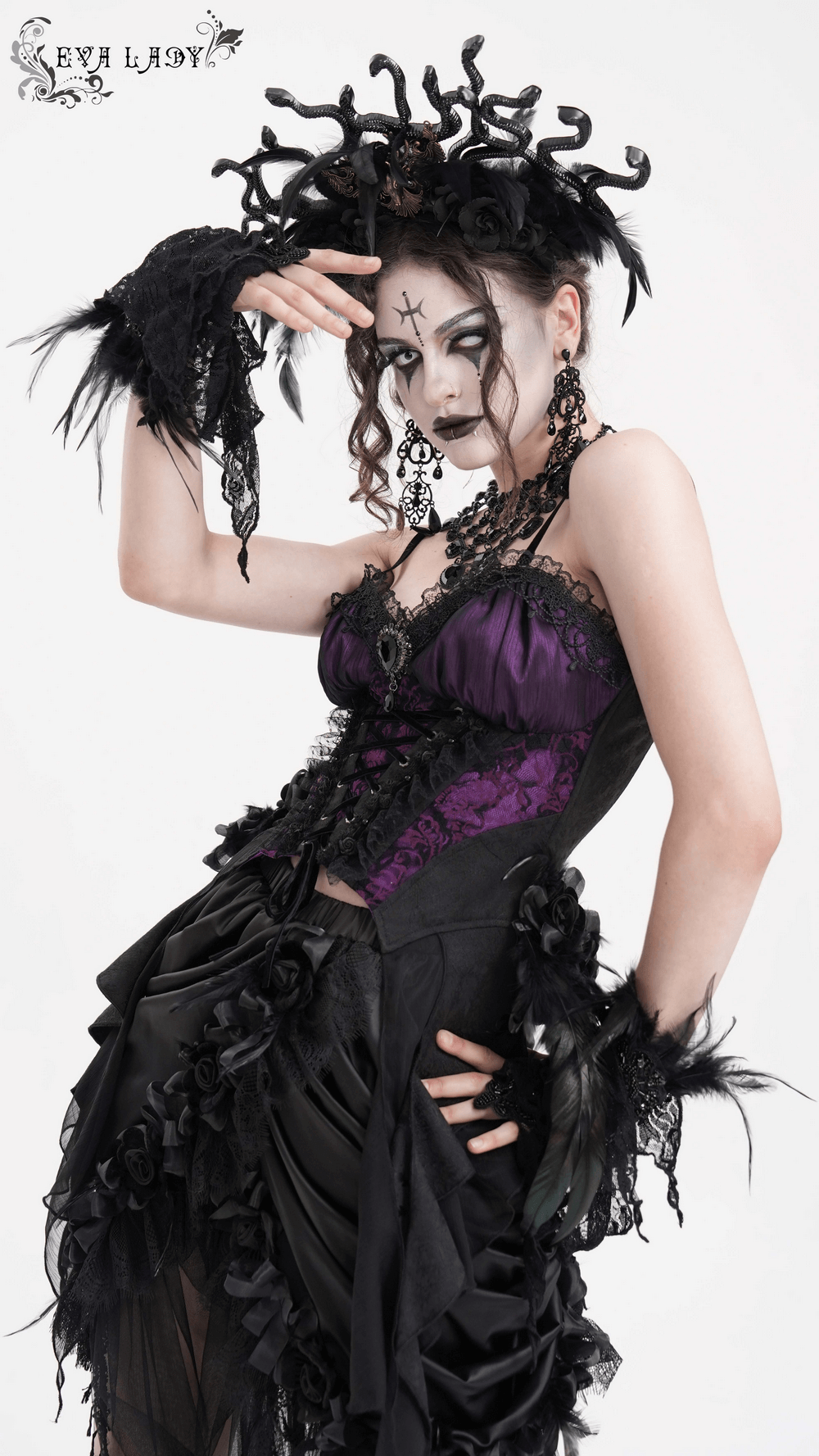 Gothic Lace-Up Corset Top with Floral Accents