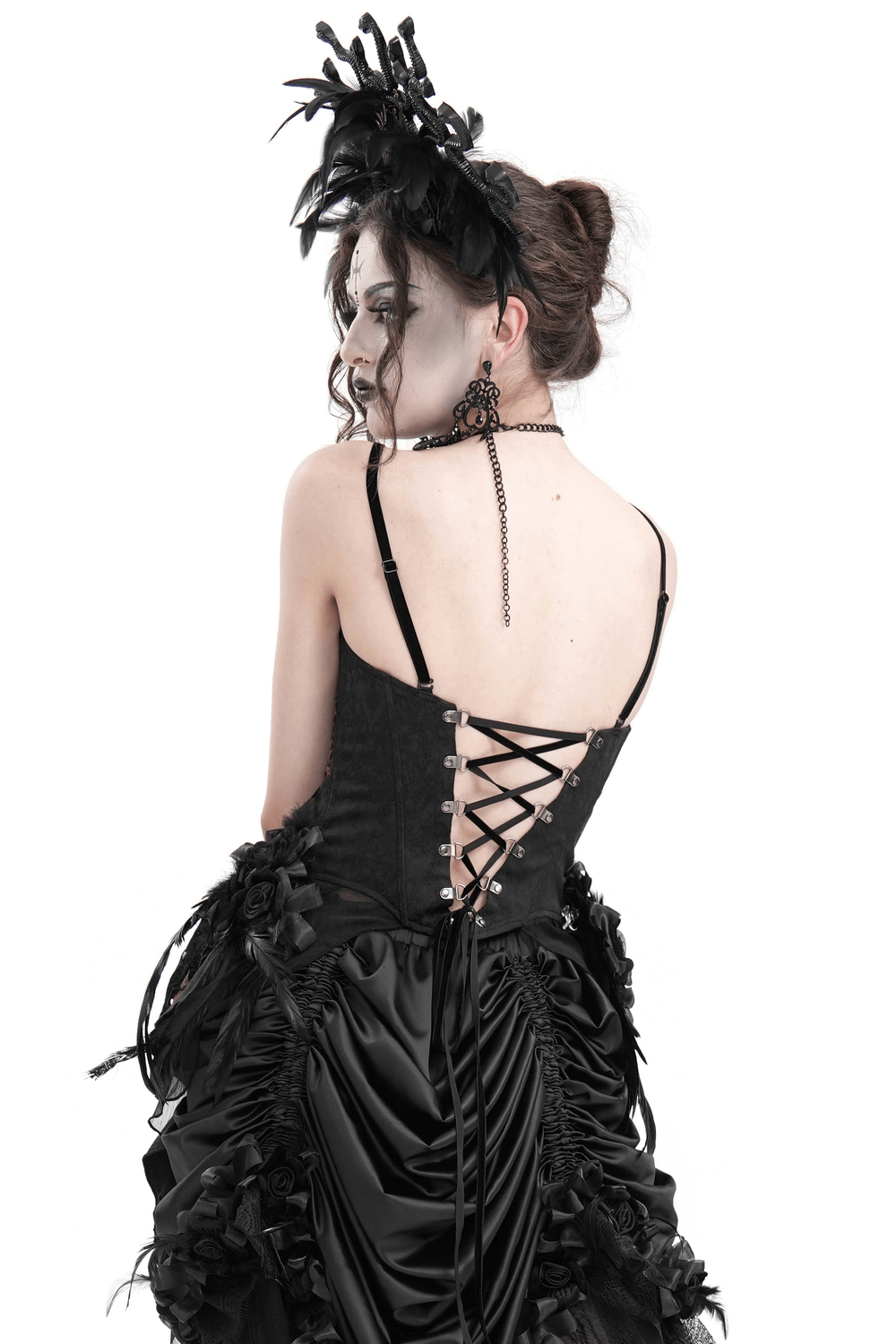 Gothic Lace-Up Corset Top with Floral Accents