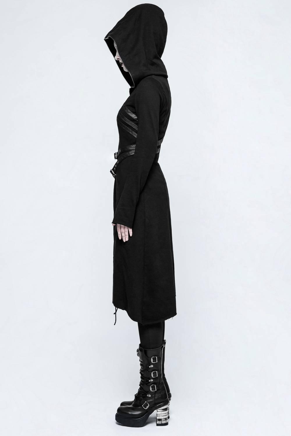 Gothic Lace-Up Long Coat with Hood and Buckles