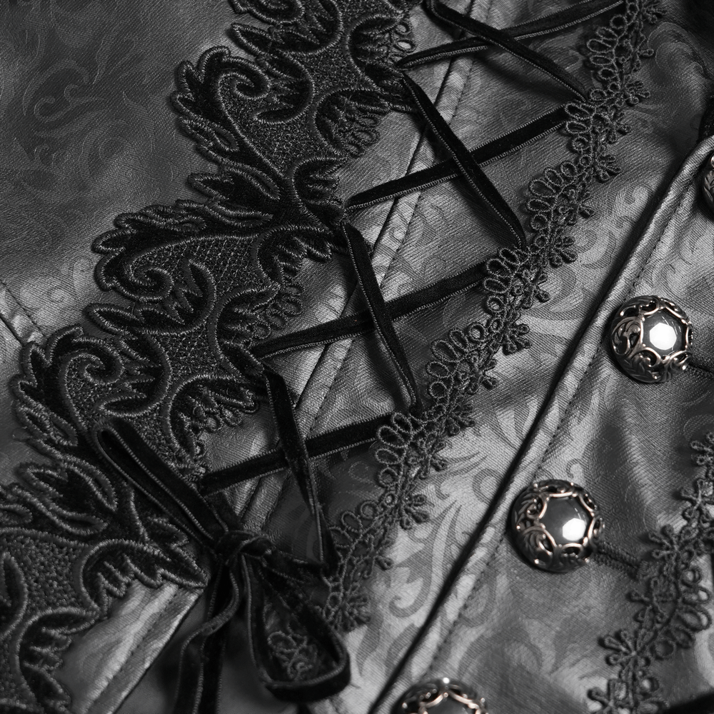 Gothic Lace-Up Long Coat with Velvet and Brocade Detail