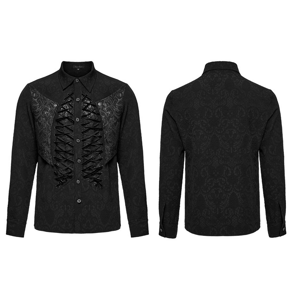 Gothic Lace-Up Long Sleeve Shirt with Brocade Design