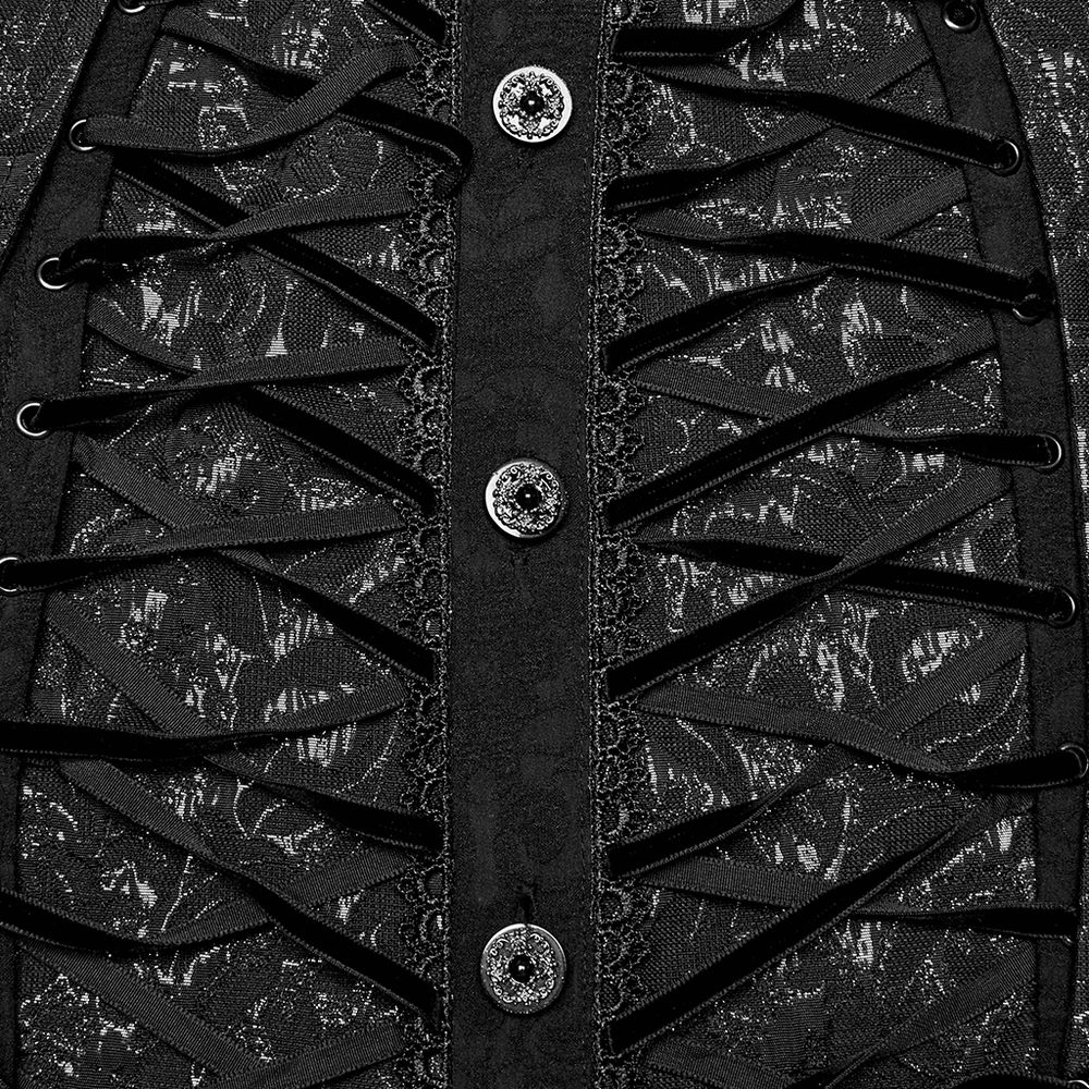 Gothic Lace-Up Long Sleeve Shirt with Brocade Design