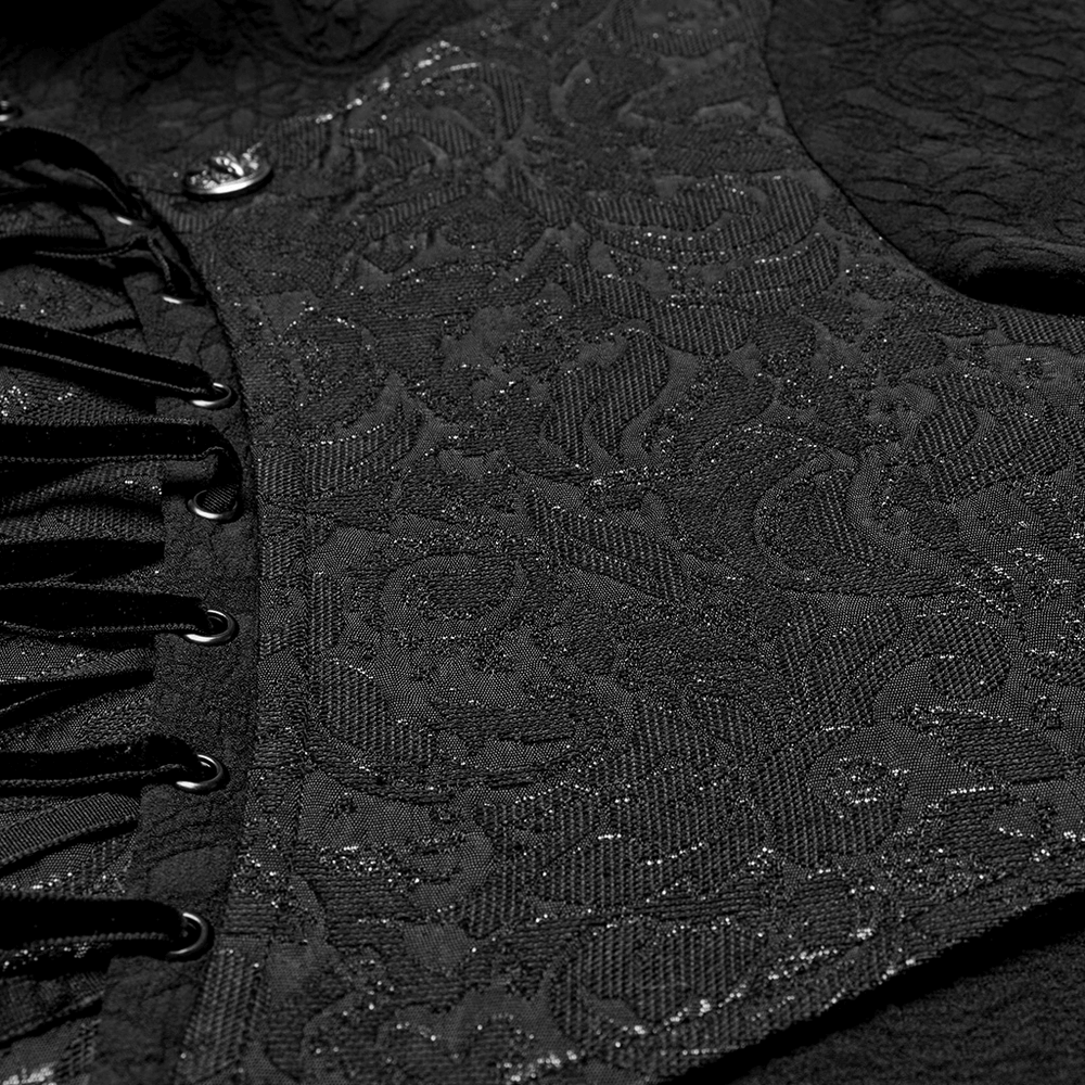 Gothic Lace-Up Long Sleeve Shirt with Brocade Design