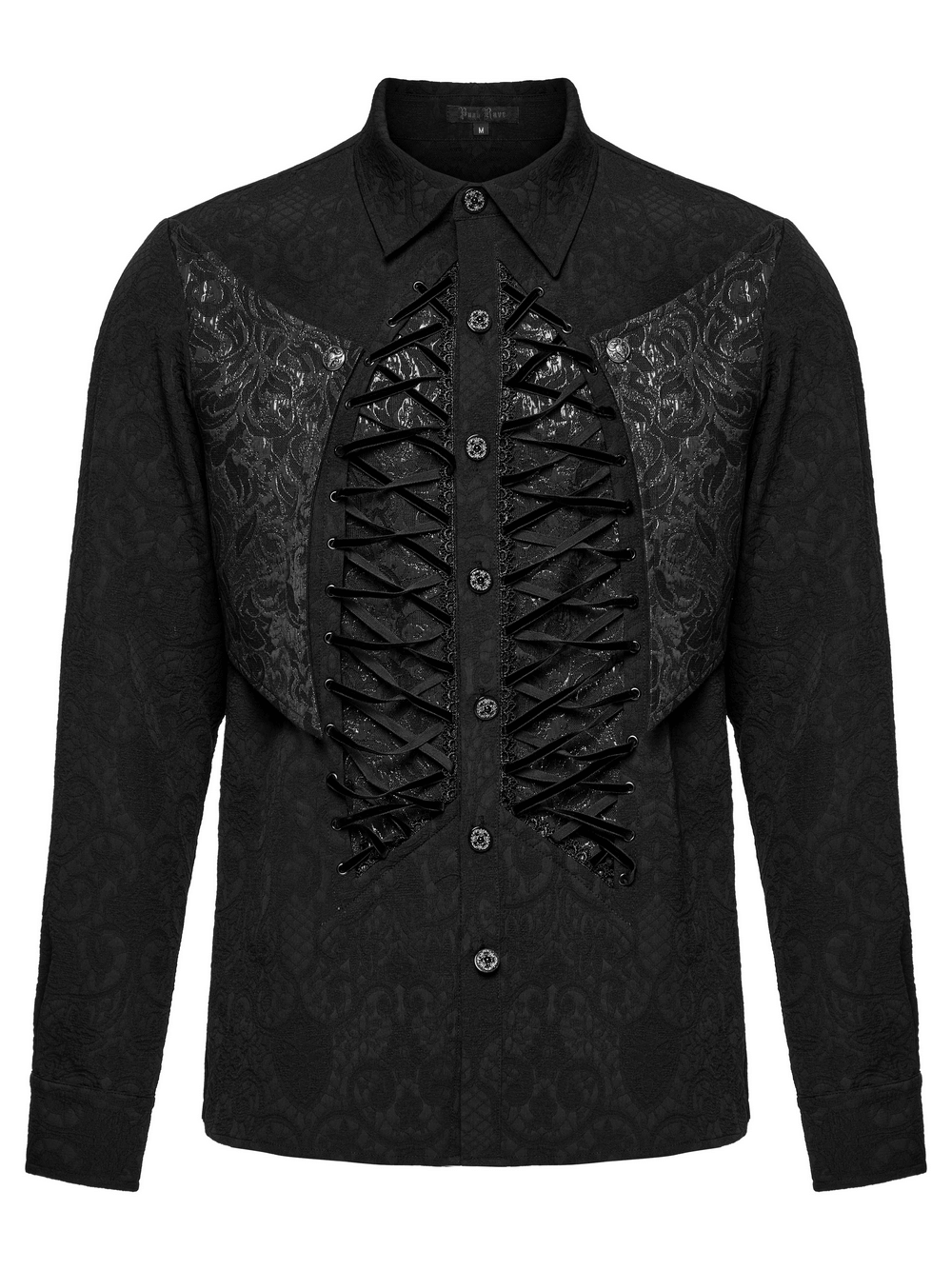 Gothic Lace-Up Long Sleeve Shirt with Brocade Design