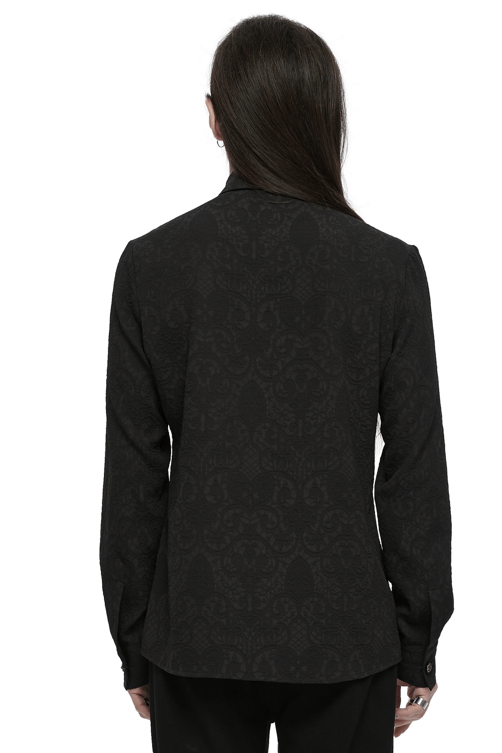 Gothic Lace-Up Long Sleeve Shirt with Brocade Design