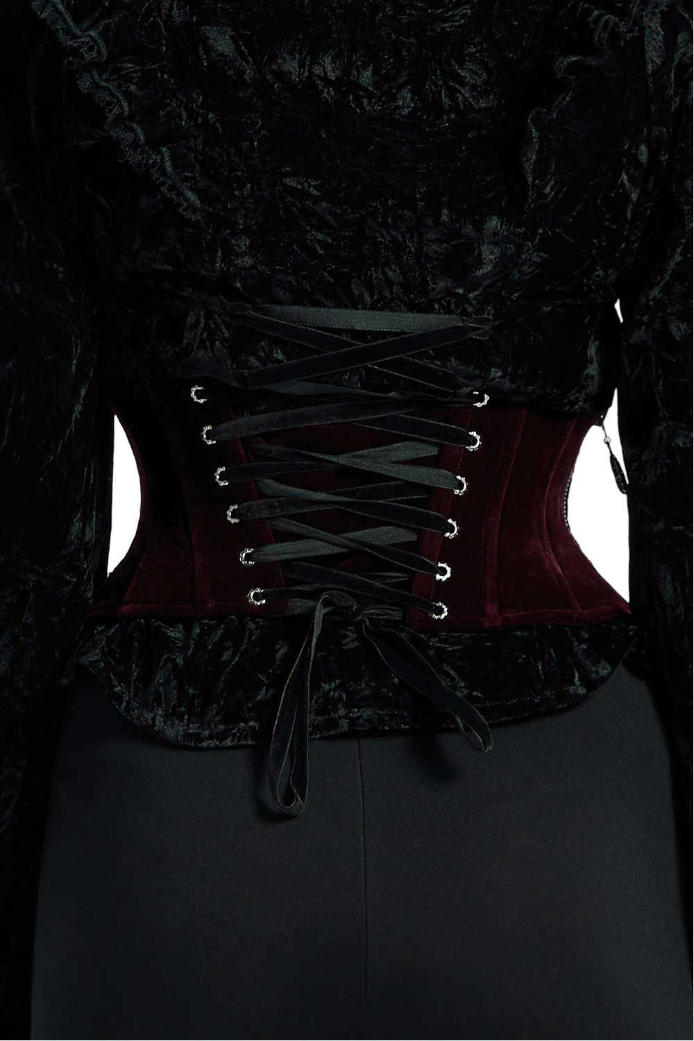 Gothic Lace-Up Velvet Corset with Red Lace Accents