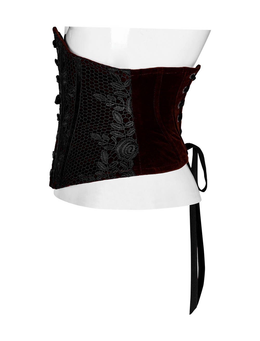 Gothic Lace-Up Velvet Corset with Red Lace Accents