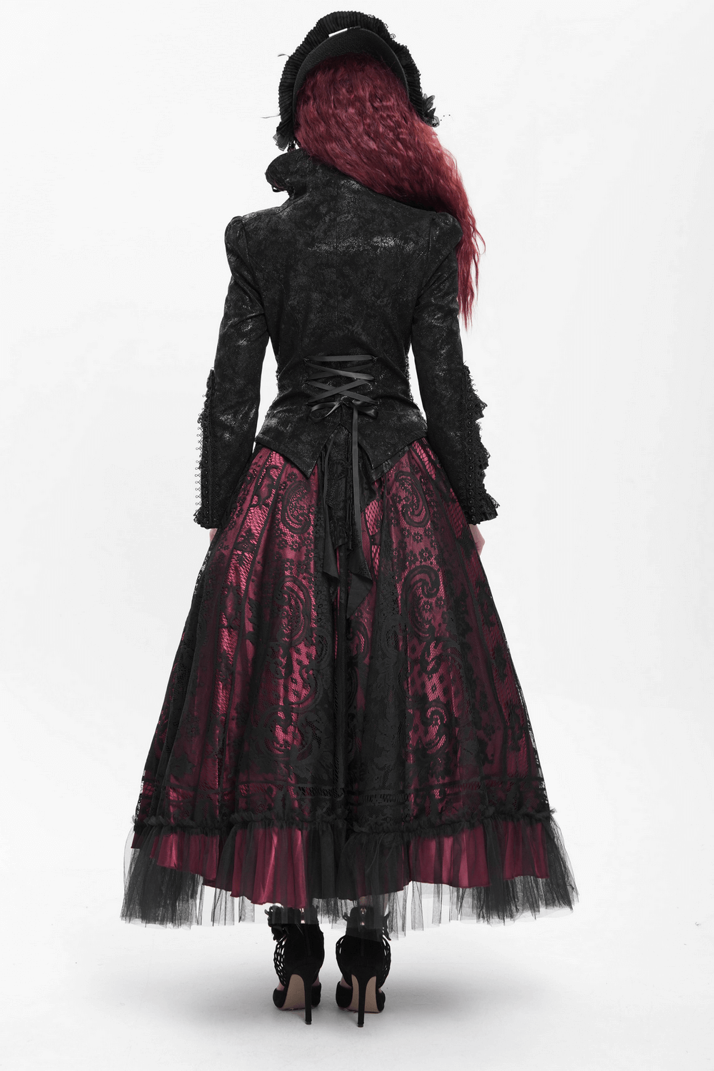 Gothic Lace-Up Victorian Jacket with Bell Sleeves and Cross