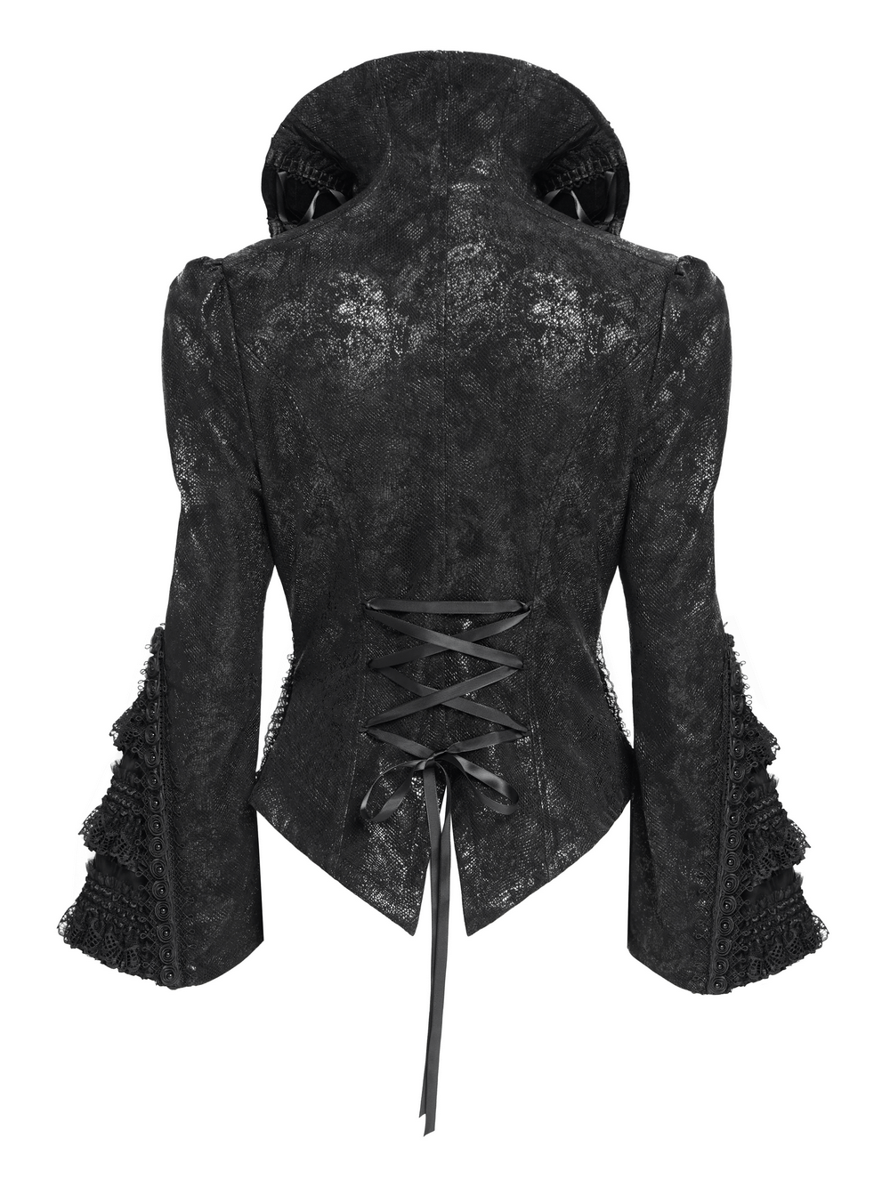 Gothic Lace-Up Victorian Jacket with Bell Sleeves and Cross