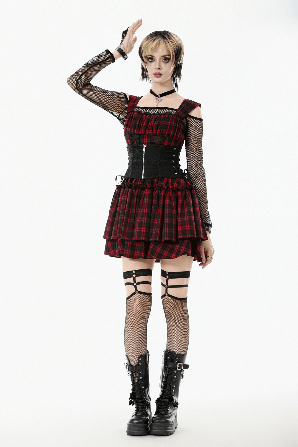 Gothic Lace-Up Waist Corset with Zipper and Satin Ribbons