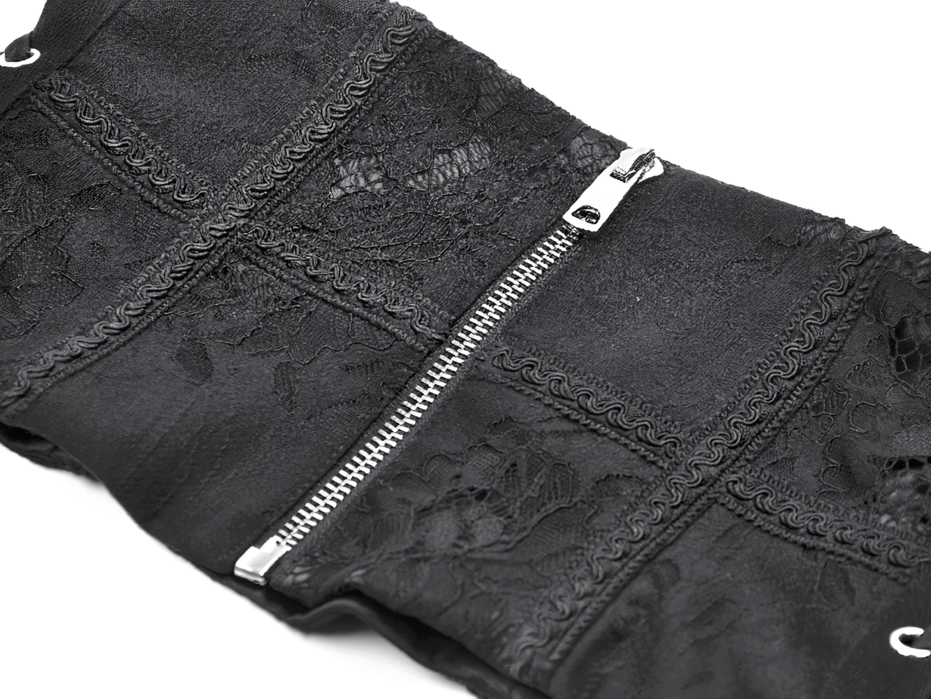 Gothic Lace-Up Waist Corset with Zipper and Satin Ribbons