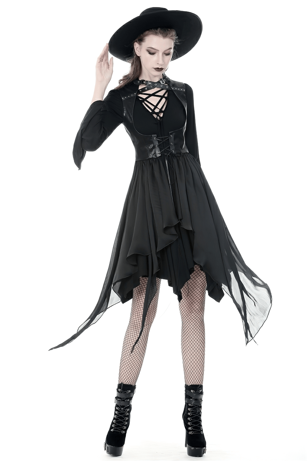 Gothic Lace-Up Waistcoat with an Asymmetrical Hem