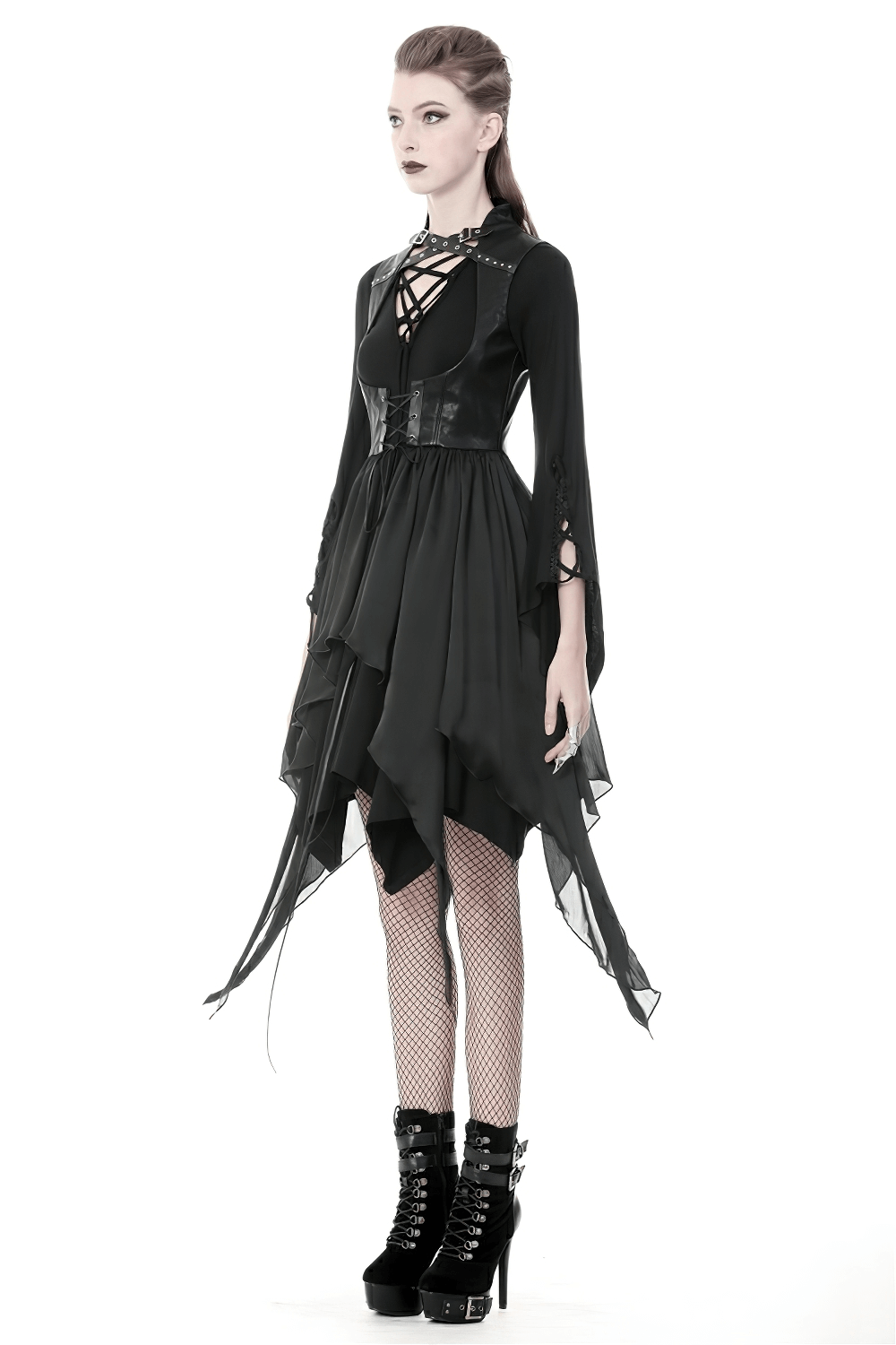 Gothic Lace-Up Waistcoat with an Asymmetrical Hem