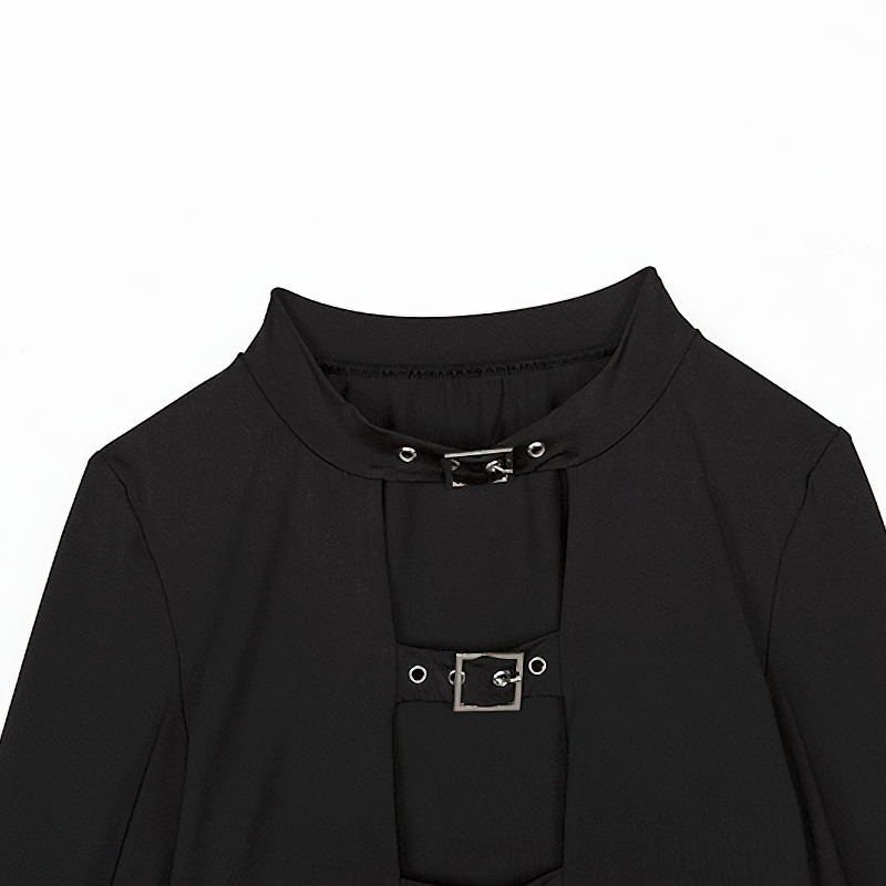 Gothic Ladies Long Sleeve Bodycon Top / Sexy Black Crop Top for You