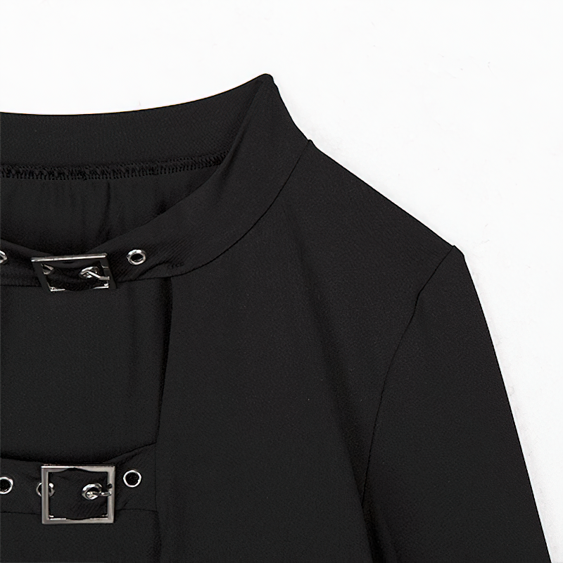 Gothic Ladies Long Sleeve Bodycon Top / Sexy Black Crop Top for You