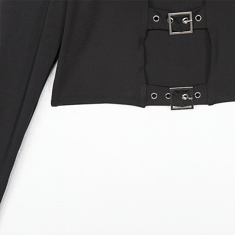 Gothic Ladies Long Sleeve Bodycon Top / Sexy Black Crop Top for You