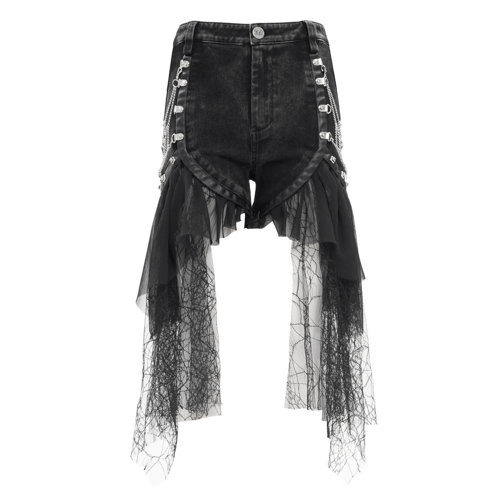 Gothic Layered Shorts with Tulle and Chain Details