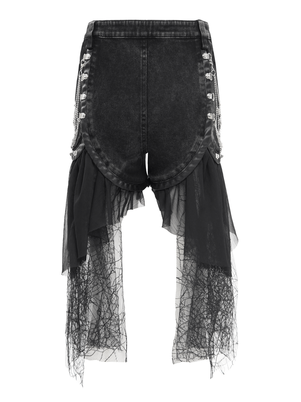 Gothic Layered Shorts with Tulle and Chain Details