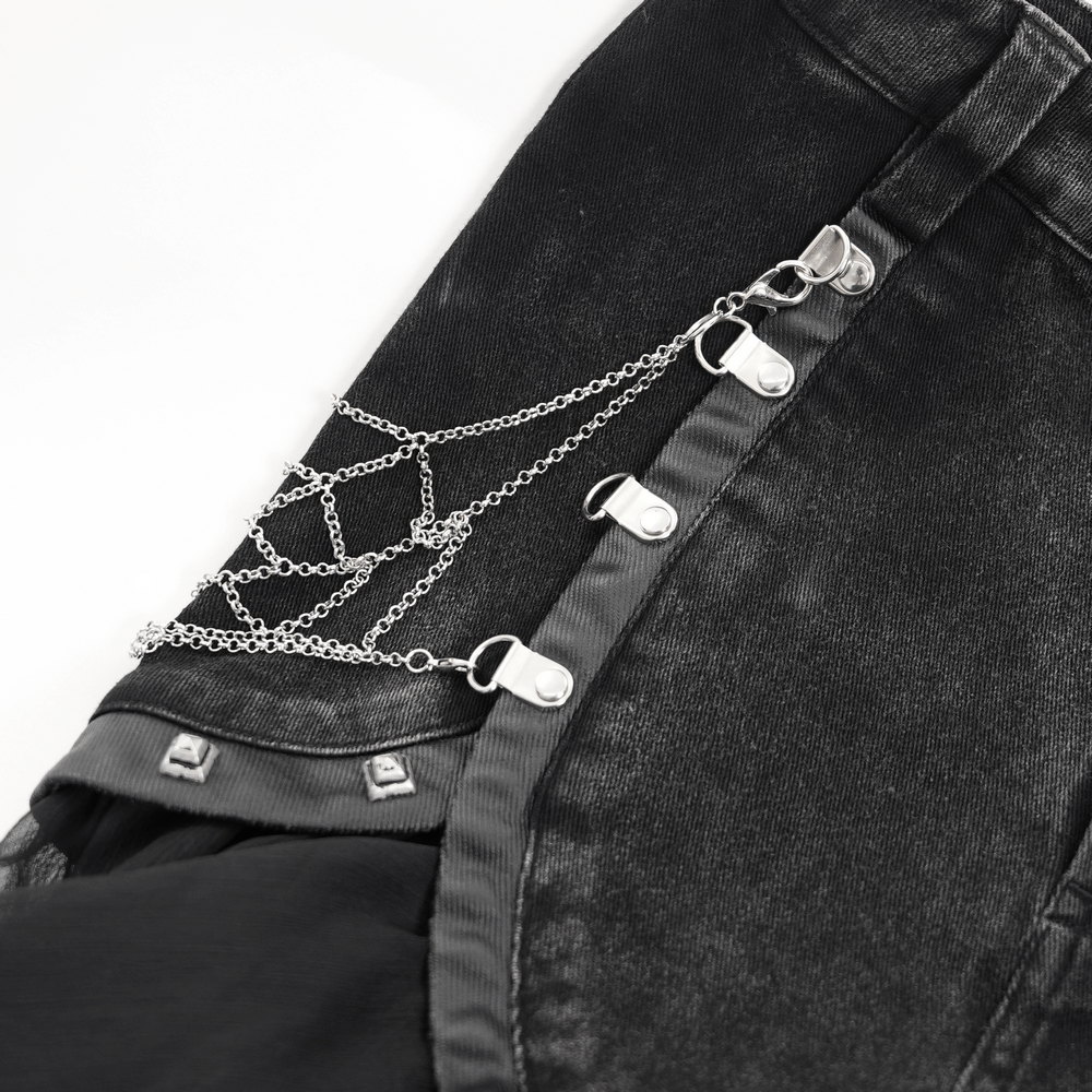 Gothic Layered Shorts with Tulle and Chain Details