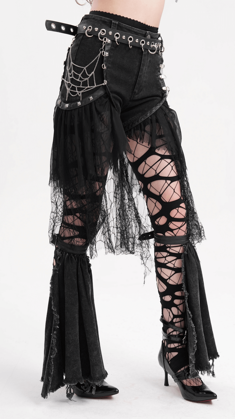 Gothic Layered Shorts with Tulle and Chain Details
