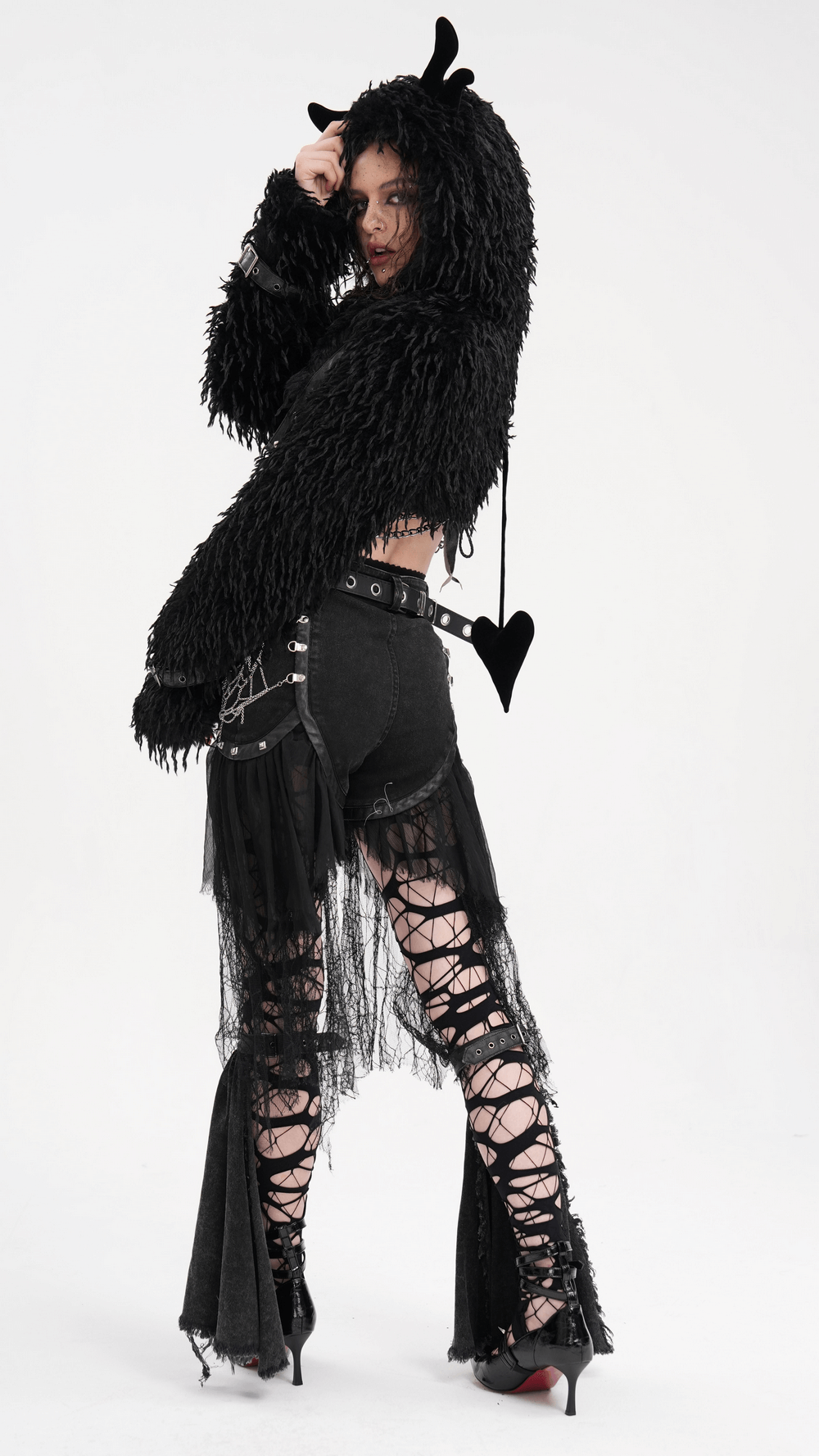 Gothic Layered Shorts with Tulle and Chain Details