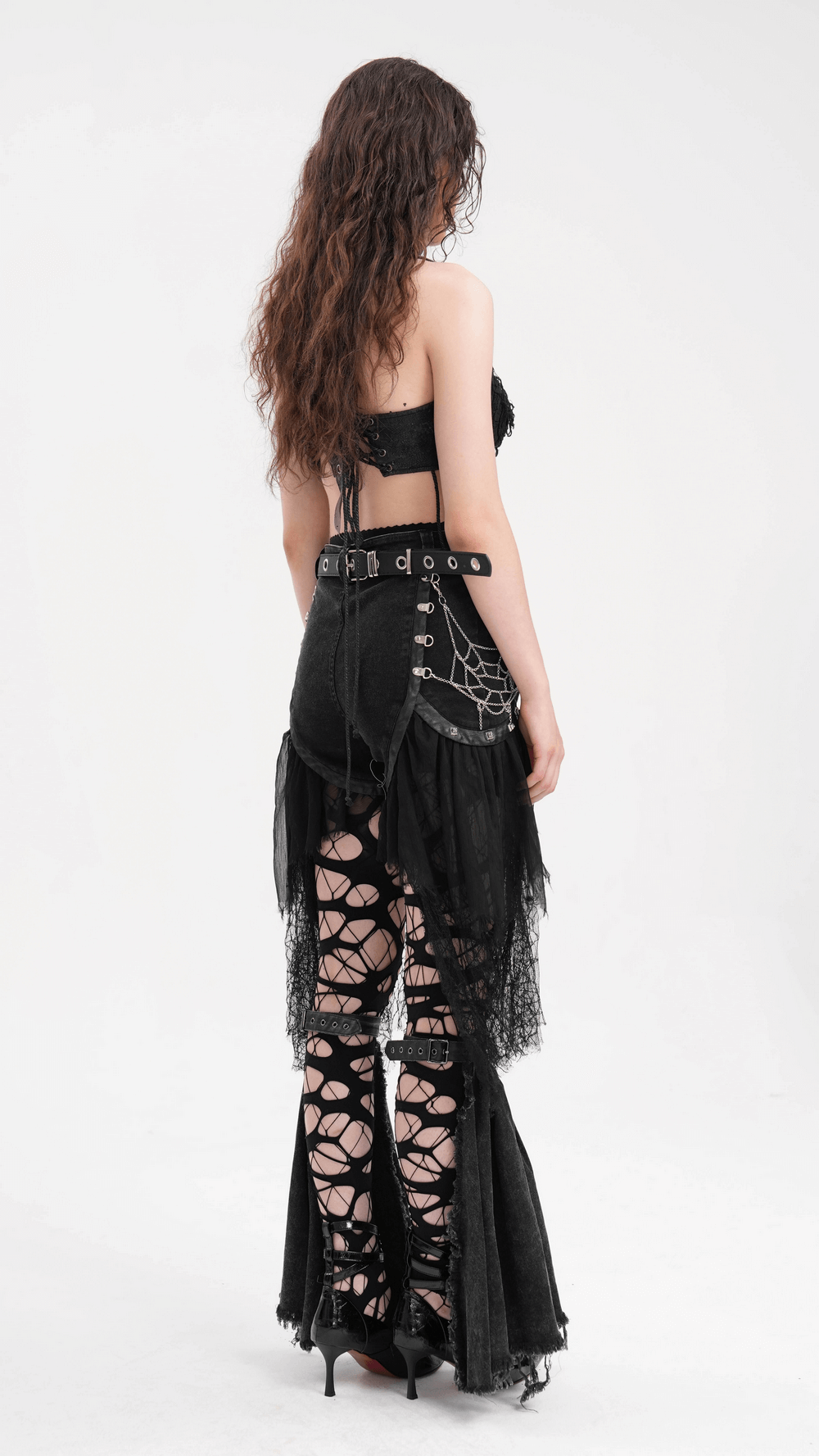 Gothic Layered Shorts with Tulle and Chain Details