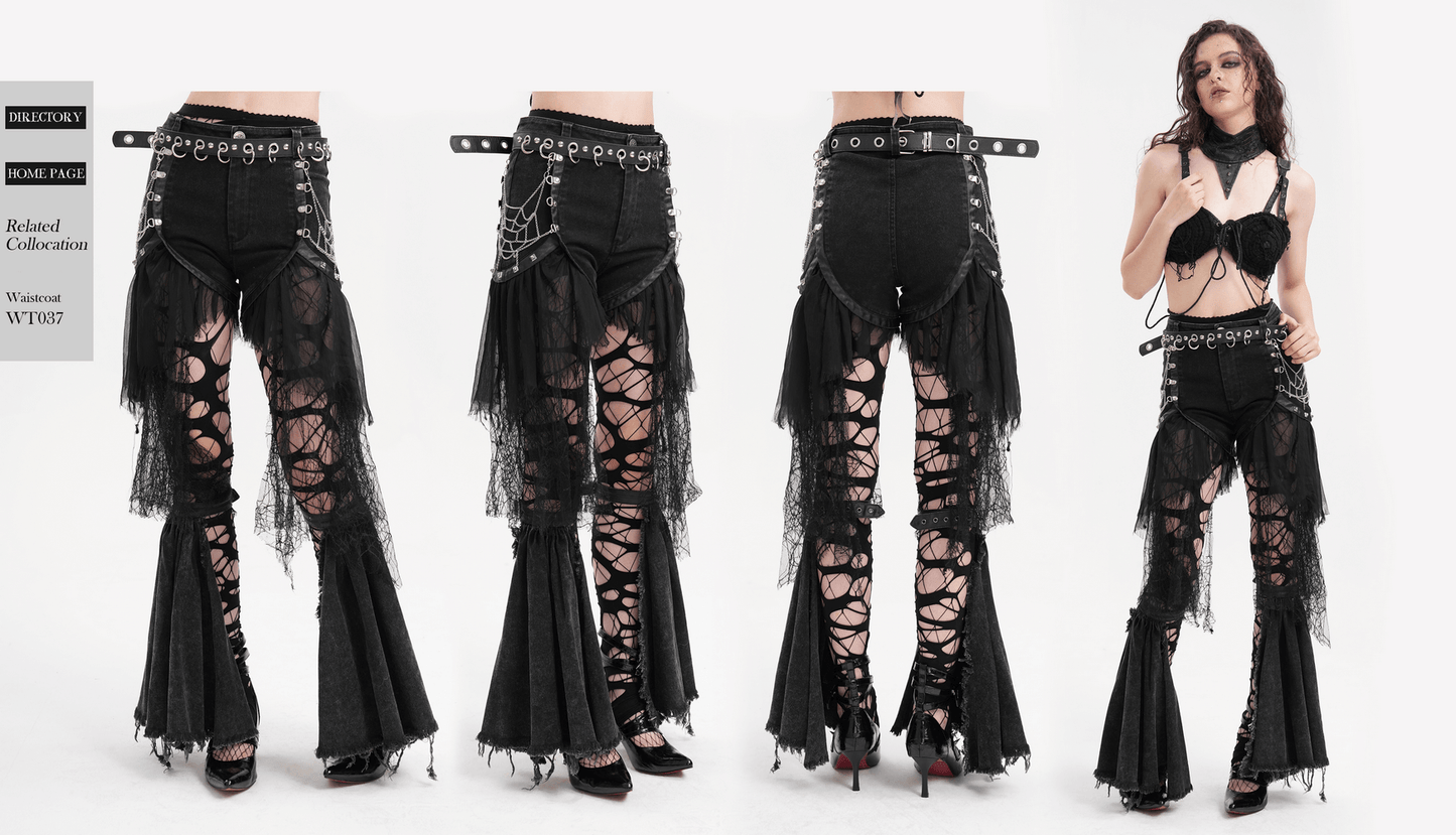 Gothic Layered Shorts with Tulle and Chain Details