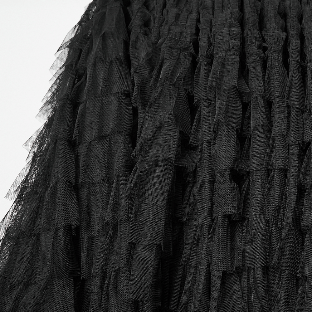 Gothic Layered Tulle Skirt-Shorts with Punk Studs and Skulls