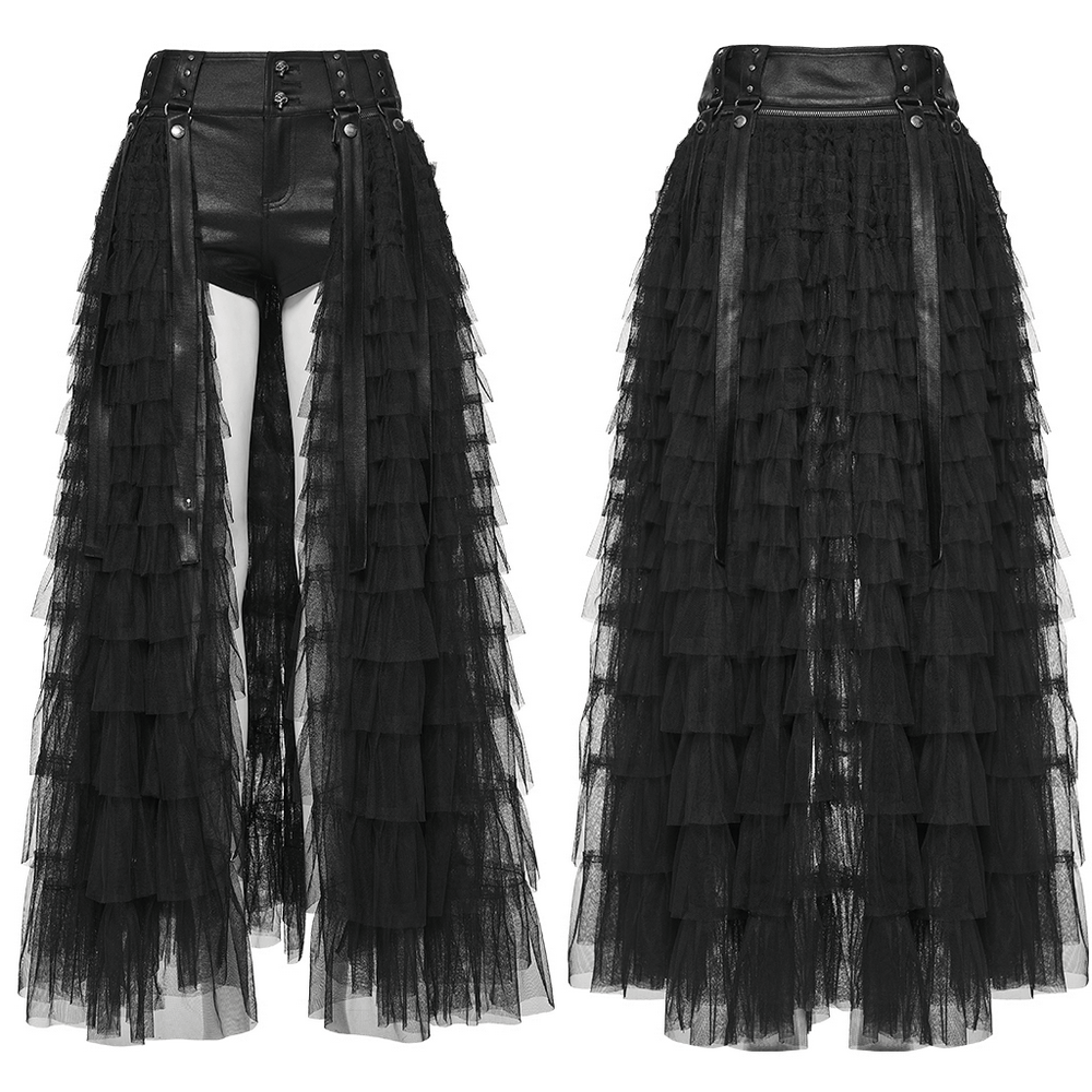 Gothic Layered Tulle Skirt-Shorts with Punk Studs and Skulls