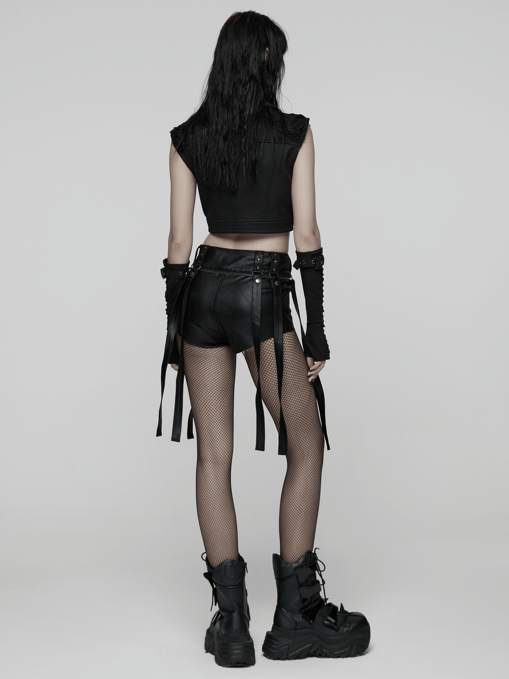 Gothic Layered Tulle Skirt-Shorts with Punk Studs and Skulls
