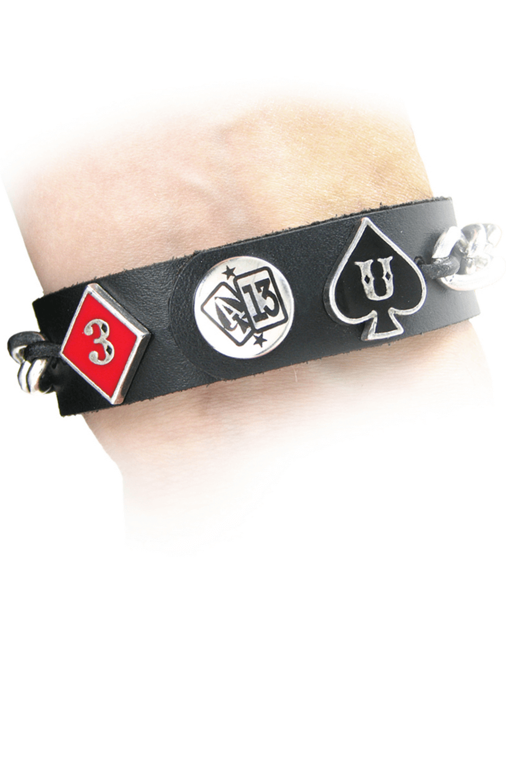 Gothic Leather Bracelet with Chain and Card Suits