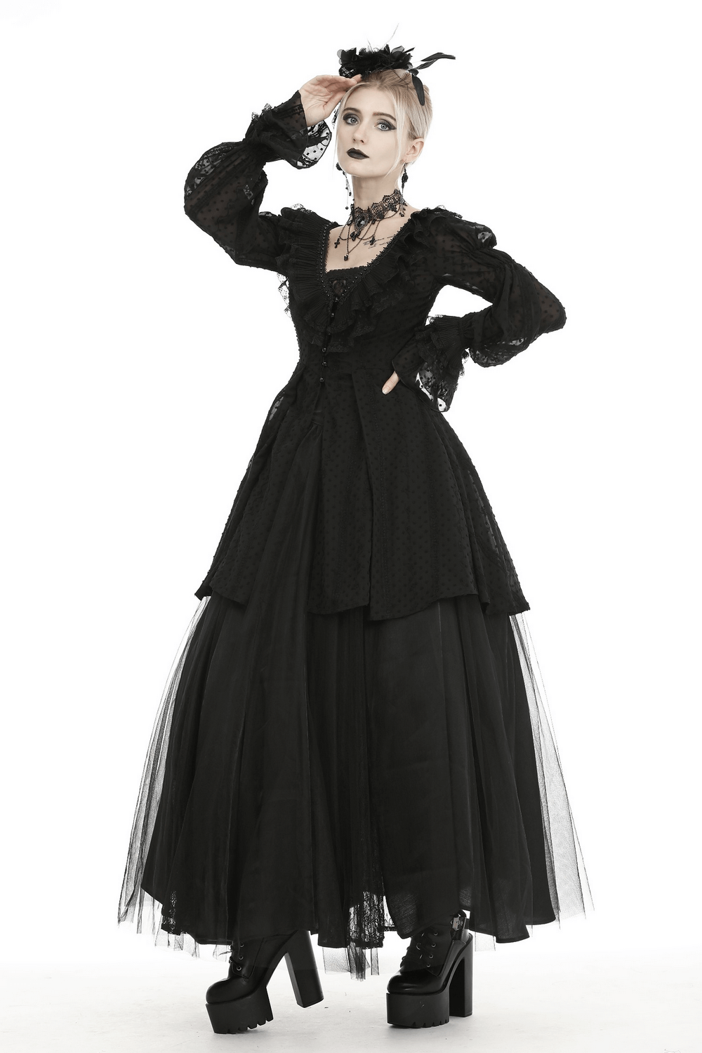 Gothic Lolita Thin Coat with Frilly Beads and Buttons
