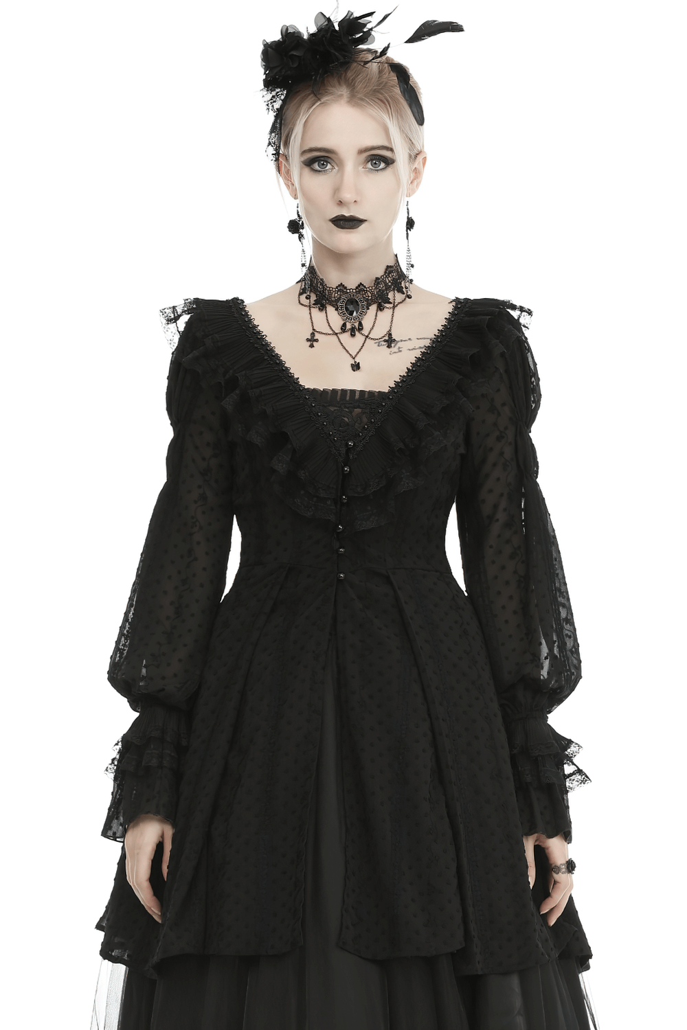 Gothic Lolita Thin Coat with Frilly Beads and Buttons