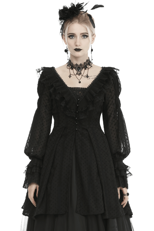 Gothic Lolita Thin Coat with Frilly Beads and Buttons