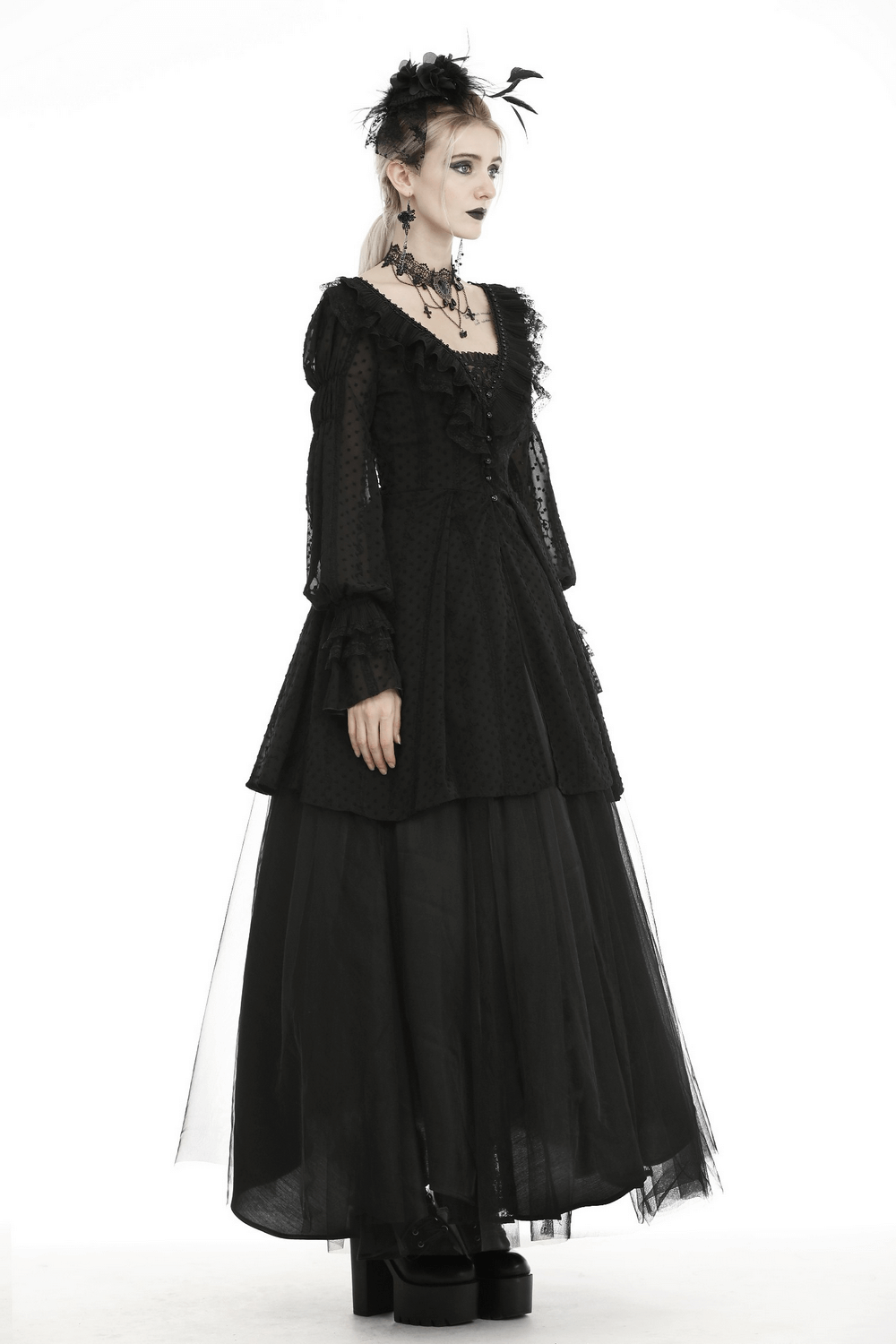 Gothic Lolita Thin Coat with Frilly Beads and Buttons