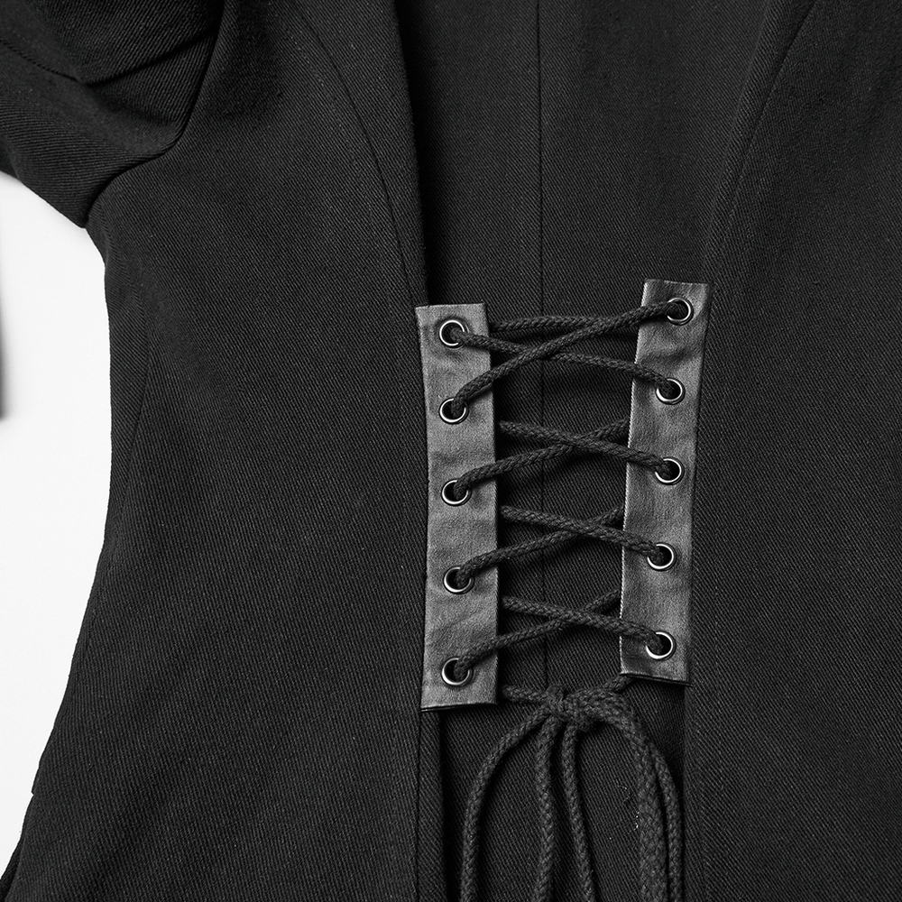 Gothic Long Black Coat with Straps and Buckle Detail