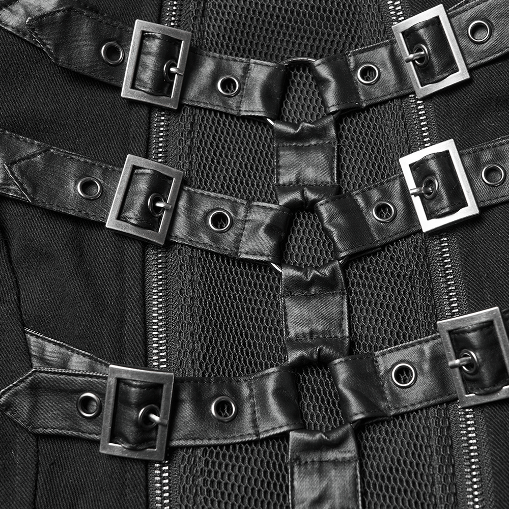 Gothic Long Black Coat with Straps and Buckle Detail