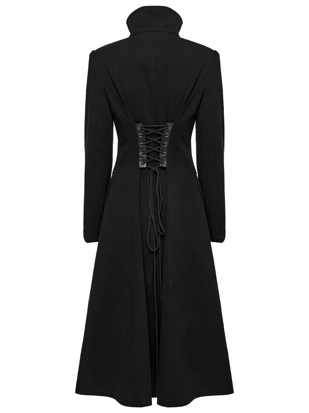 Gothic Long Black Coat with Straps and Buckle Detail