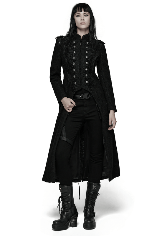 Gothic Long Black Double-Breasted Woolen Coat