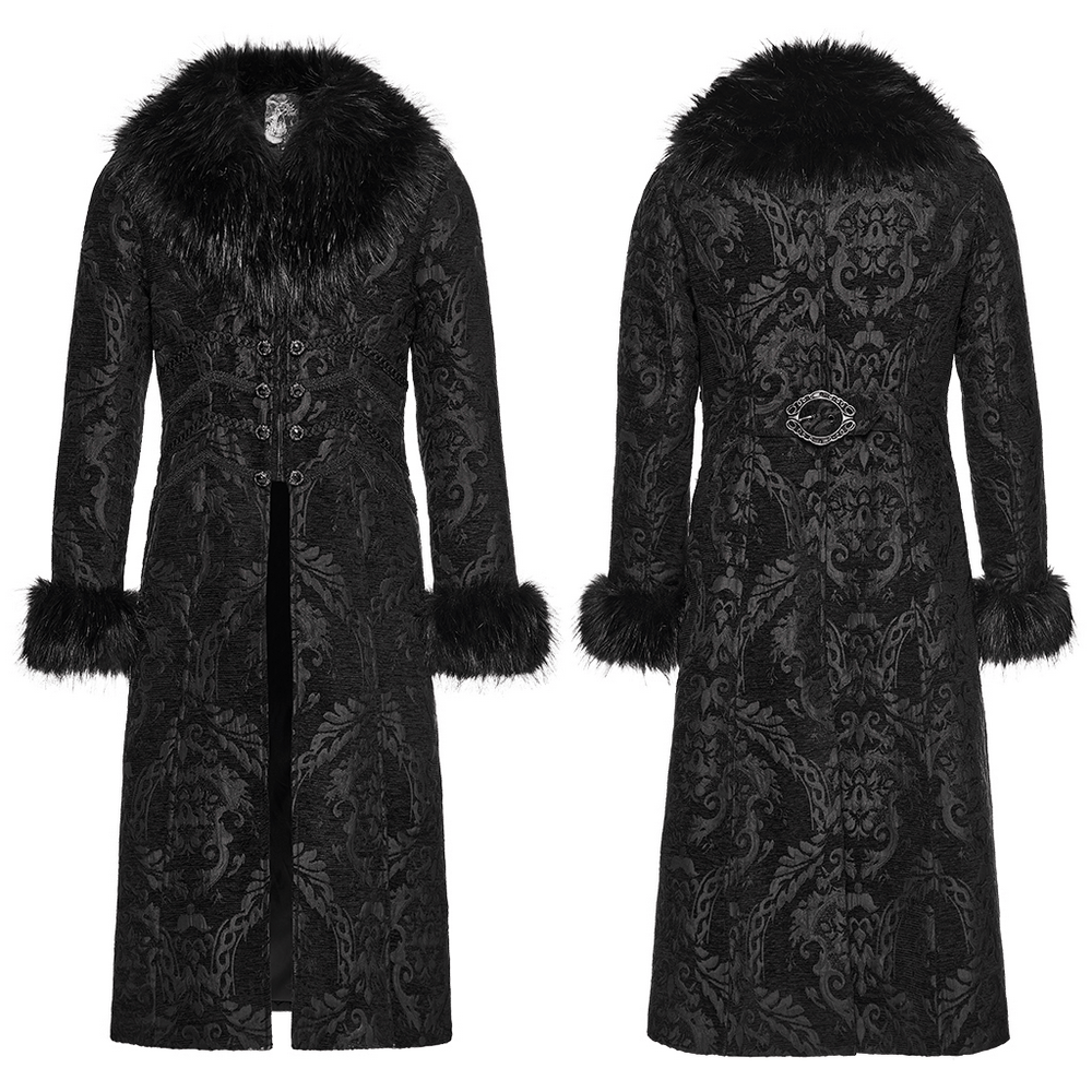 Gothic Long Brocade Coat with Faux Fur Collar and Cuffs