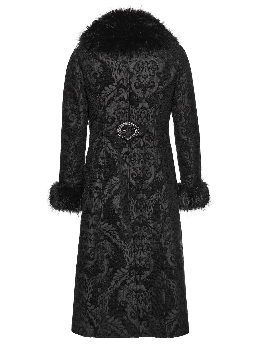 Gothic Long Brocade Coat with Faux Fur Collar and Cuffs
