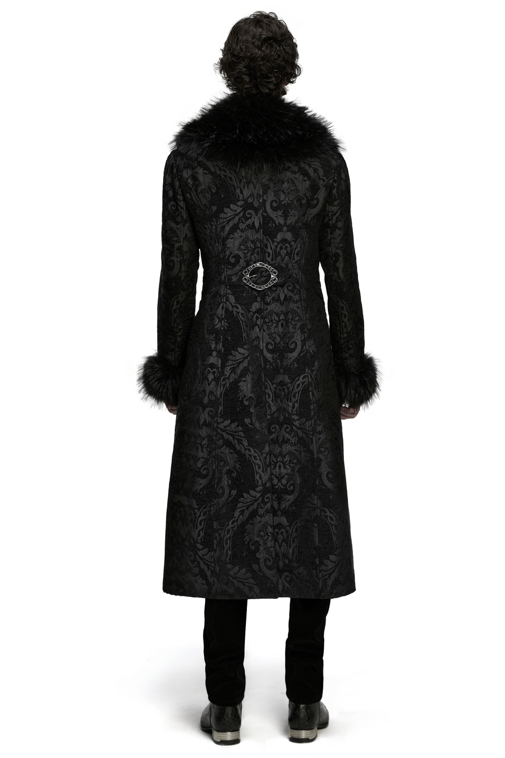 Gothic Long Brocade Coat with Faux Fur Collar and Cuffs
