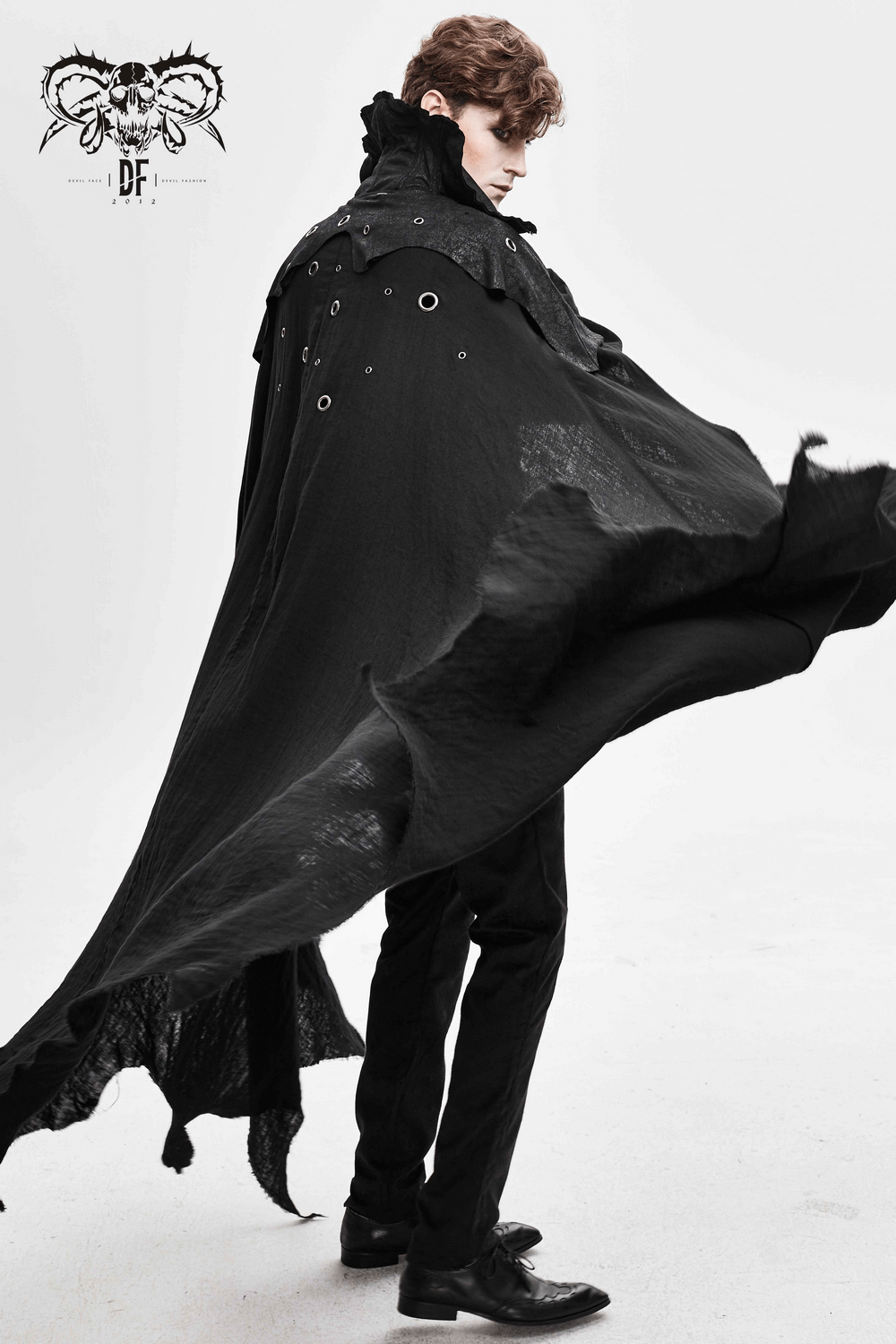 Gothic Long Cloak with Stand-Up Collar For Men