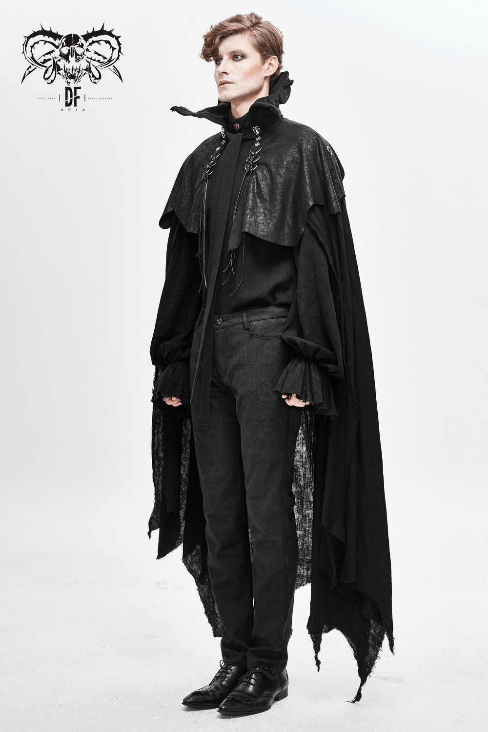 Gothic Long Cloak with Stand-Up Collar For Men