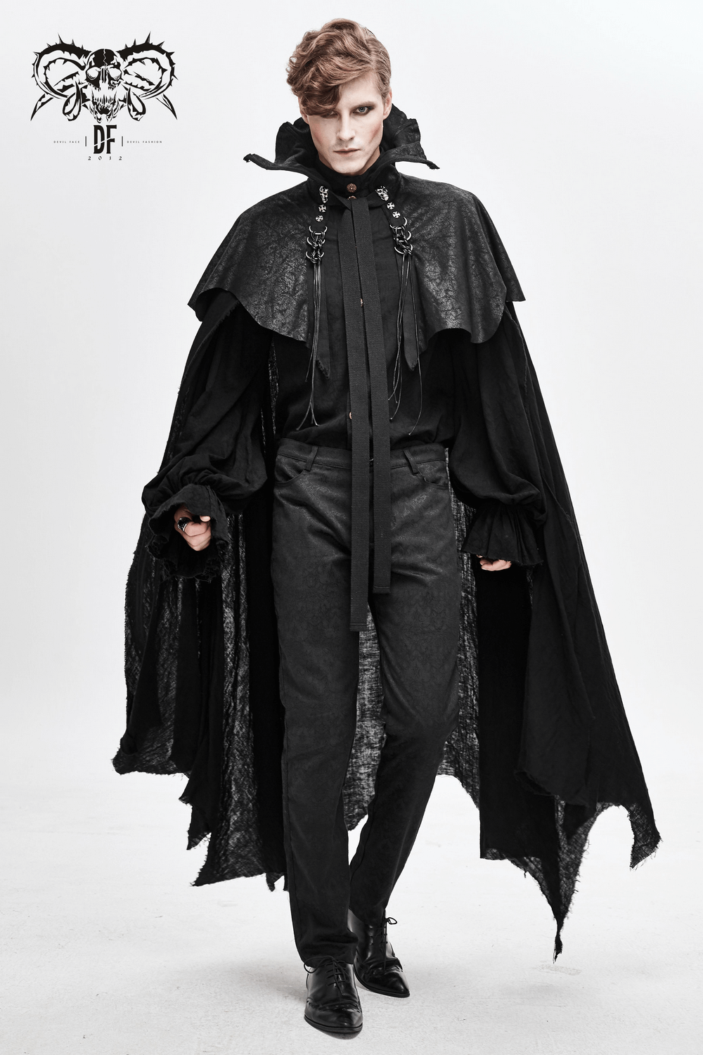 Gothic Long Cloak with Stand-Up Collar For Men