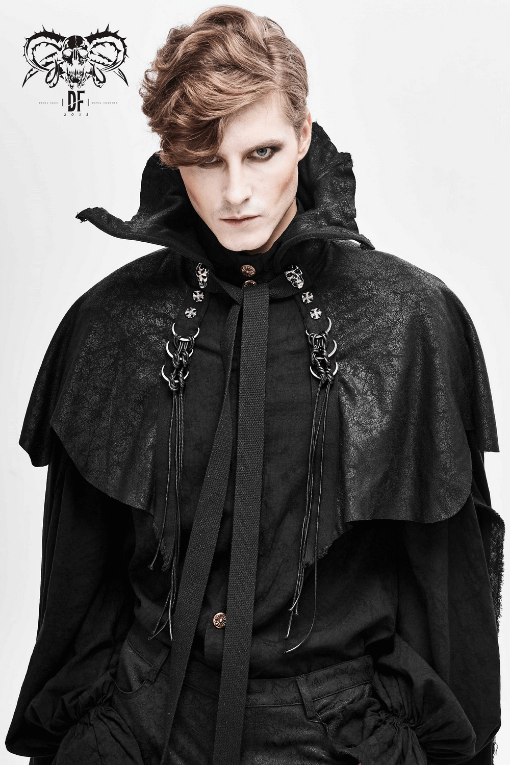 Gothic Long Cloak with Stand-Up Collar For Men
