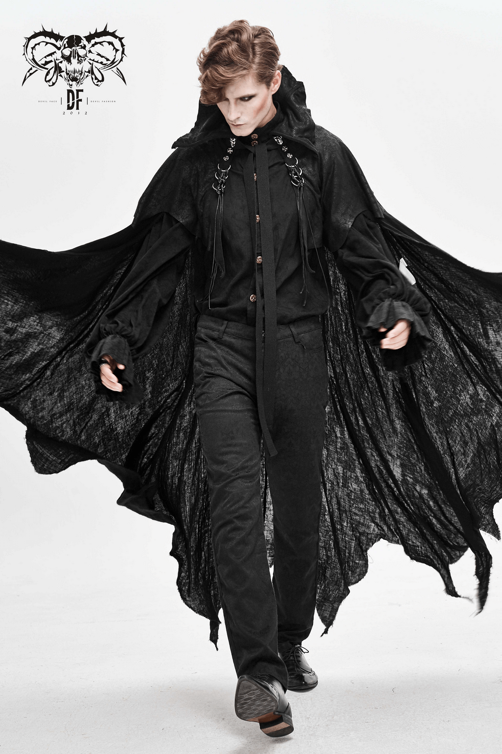 Gothic Long Cloak with Stand-Up Collar For Men